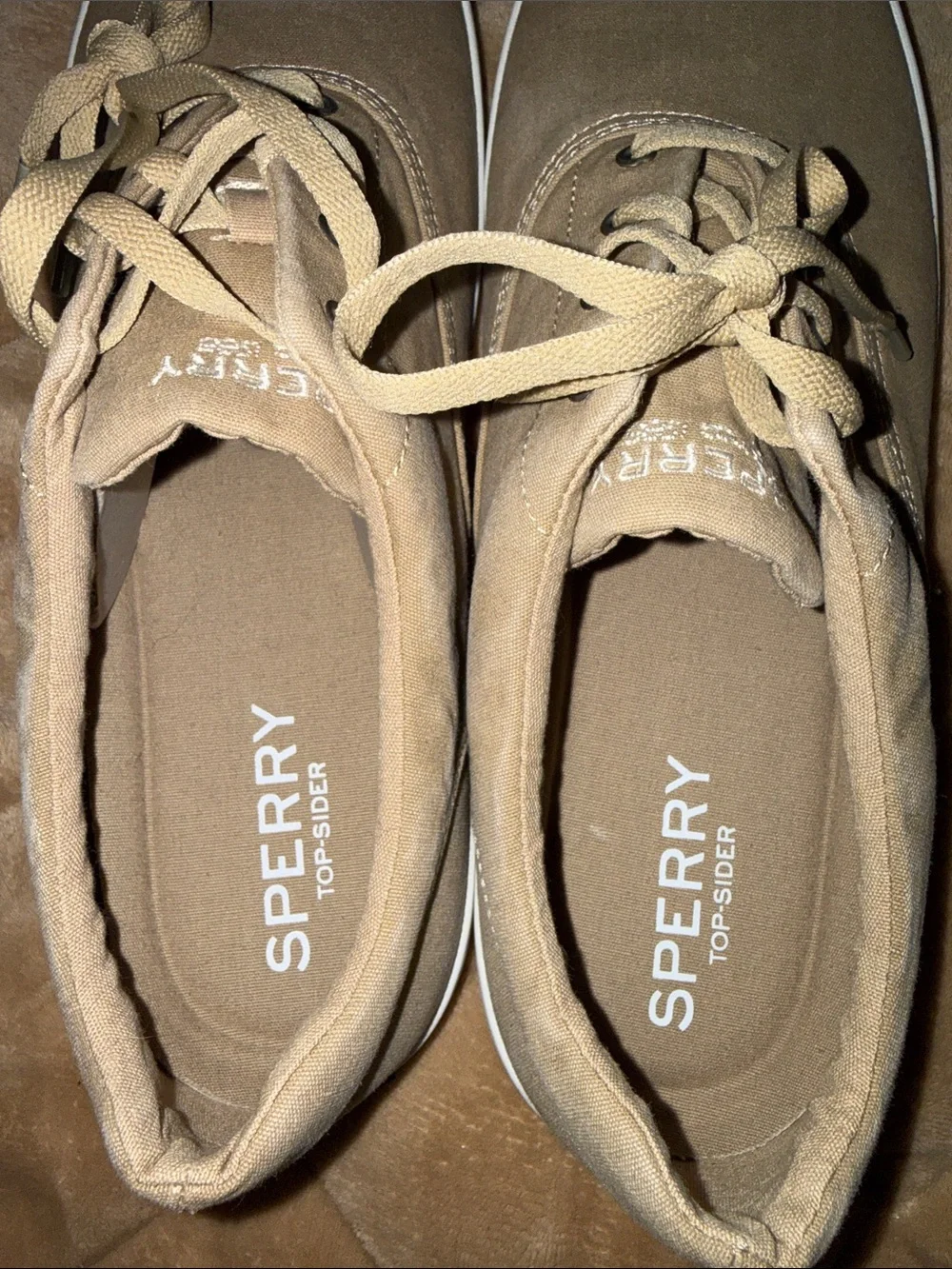 Sperry Men's Taupe Canvas Lace-Up Boat Shoes, NWOT